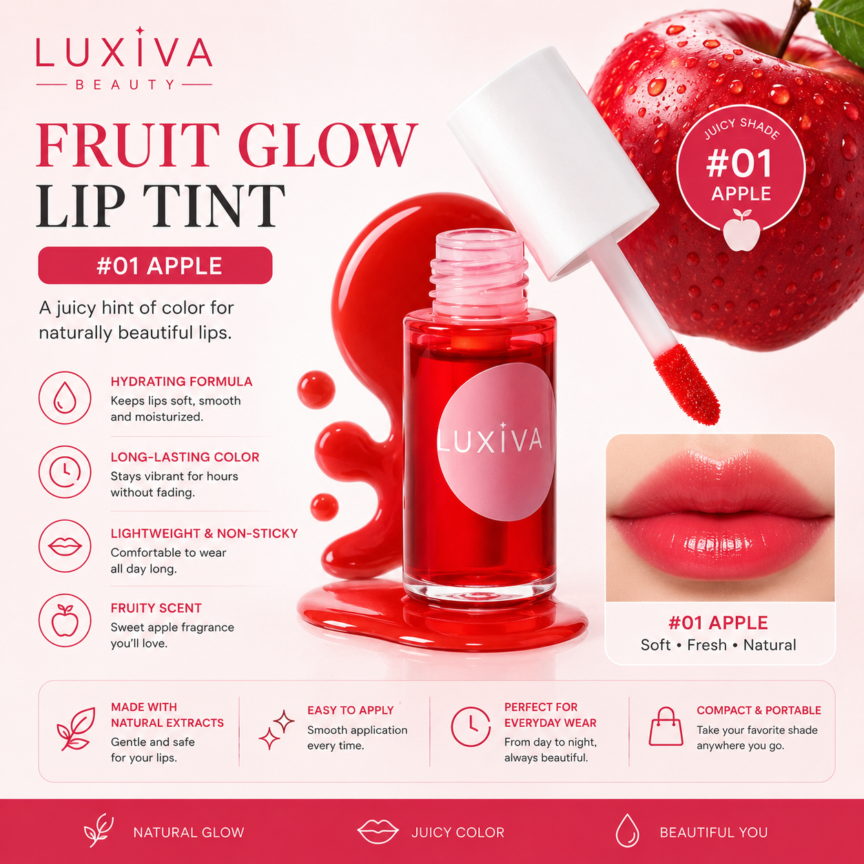 Fruit Glow Lip Tint Set -4 Hydrating & Long Lasting Shades