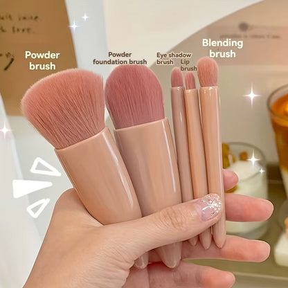 Luxiva Beauty Brush Kit- Set Portatil de 5 Brochas con Espejo